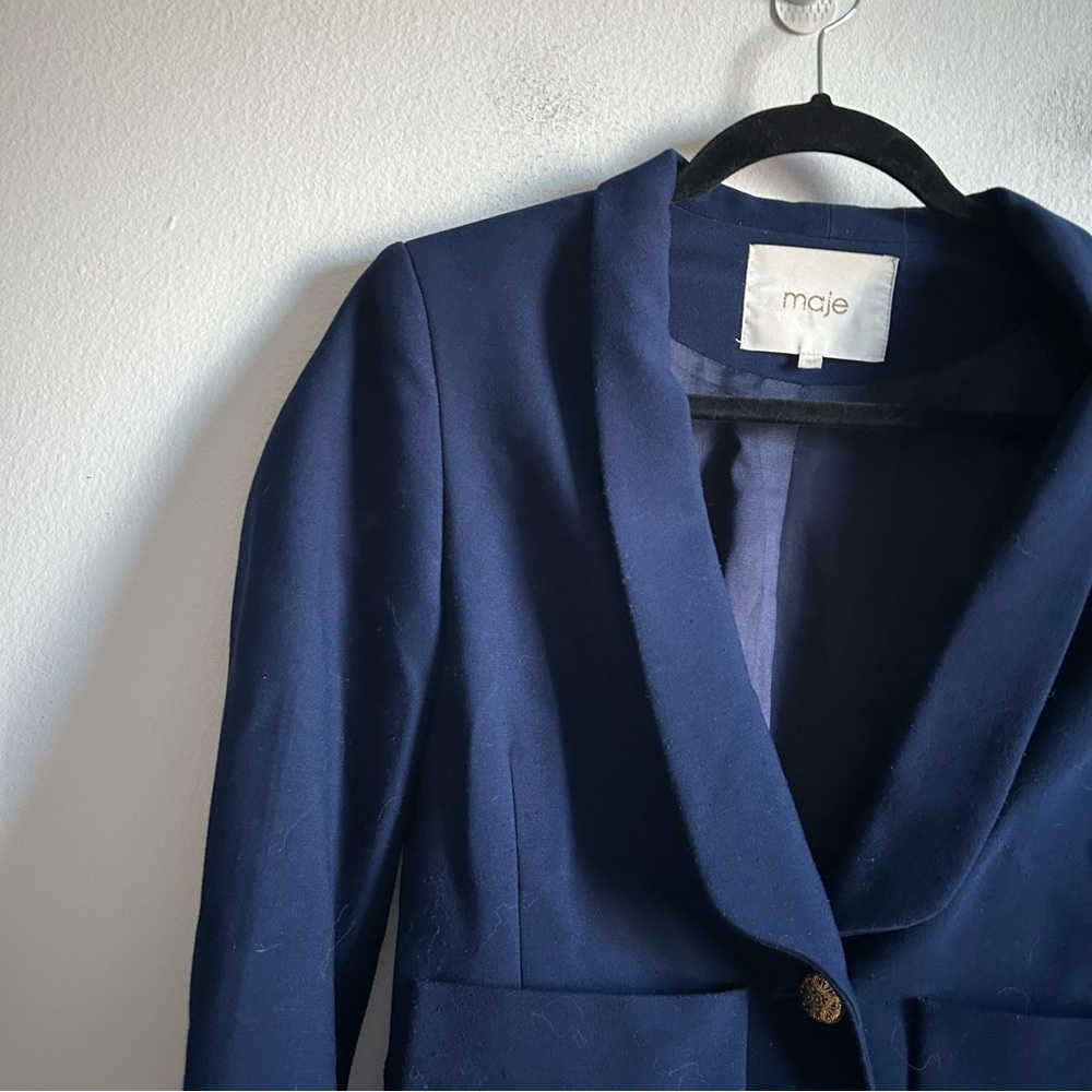Maje Sz S (36) Navy Tailored Gold Button Elegant Blazer - Picture 3 of 15